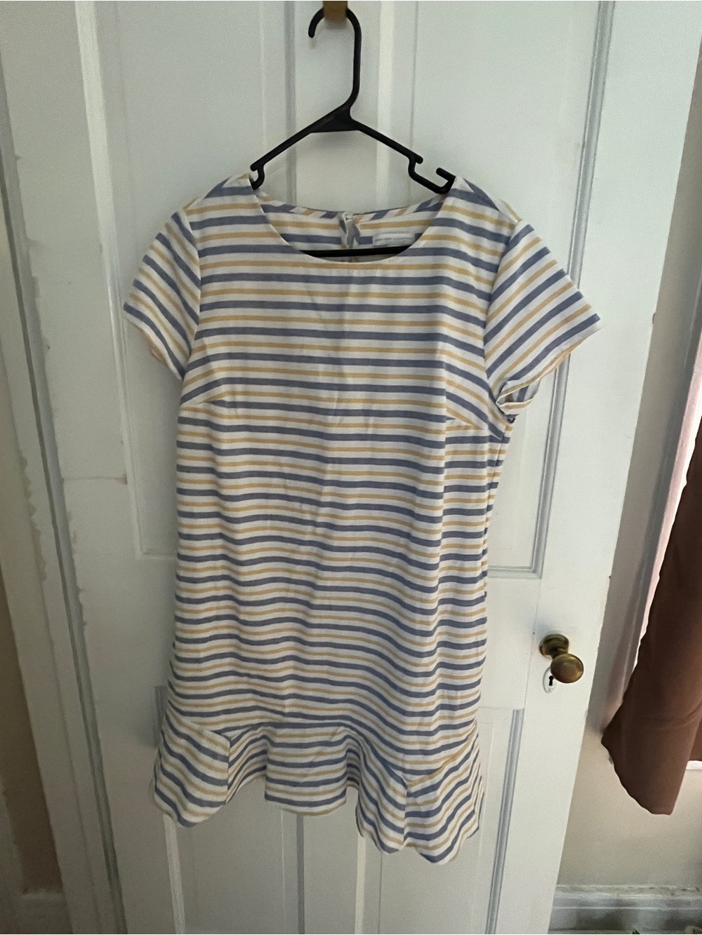 New York & Company White, Light Blue & Pale Yellow Striped Mini Dress